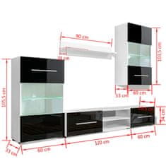 shumee 5-Delni komplet pohištva TV enota in LED osvetlitev črne barve