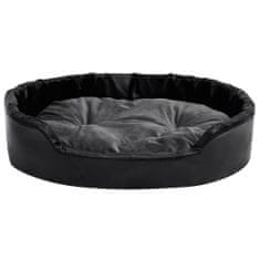 Greatstore Pasja postelja črna in temno siva 90x79x20 cm pliš in um. usnje