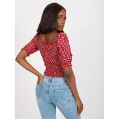 RUE PARIS Ženska kratka cvetlična bluza z gubami RUE PARIS rdeča RO-BZ-2516-13.11_385625 S