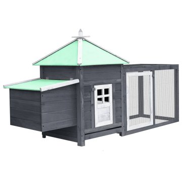 Vidaxl Kokošnjak z gnezdom siv 190x72x102 cm trden les jelke