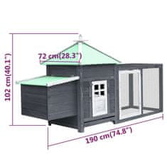 Vidaxl Kokošnjak z gnezdom siv 190x72x102 cm trden les jelke