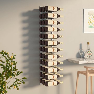Vidaxl Stensko stojalo za vino za 36 steklenic belo železo