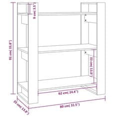 Vidaxl Knjižna omara/pregrada siva 80x35x91 cm trdna borovina