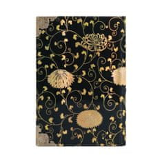 Paperblanks beležnica, mini, črtna, trde platnice, črno-zlata, cvetlice
