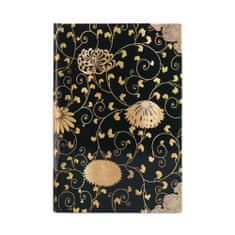 Paperblanks beležnica, mini, črtna, trde platnice, črno-zlata, cvetlice