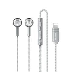REMAX žične kovinske slušalke v ušesih z daljinskim upravljalnikom glasnosti s strelo 1,2 m srebrne barve (RM-598is)