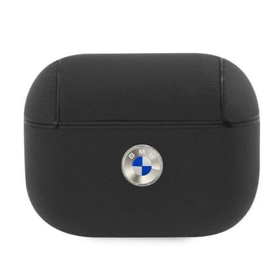 Bmw BMAPSSLBK Ovitek za AirPods Pro črn Geniune Leather Silver Logo