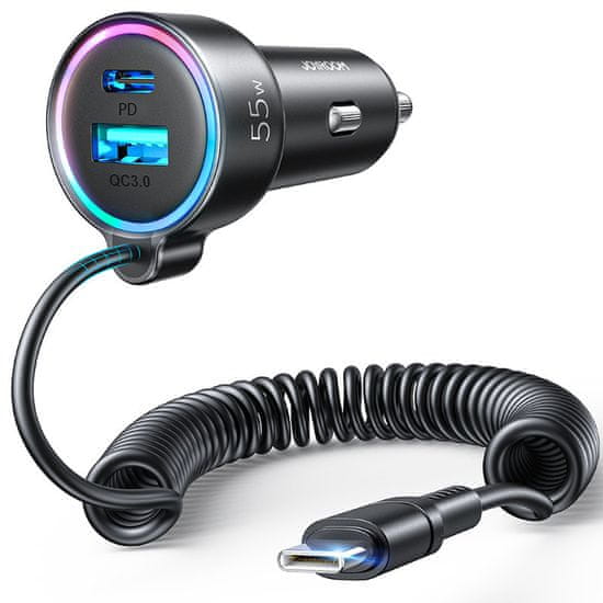 Joyroom Hitri avtomobilski polnilec 3-v-1 s kablom USB-C 1,5 m 55 W črn