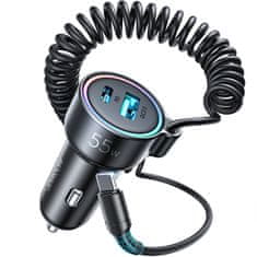 Joyroom Hitri avtomobilski polnilec 3-v-1 s kablom USB-C 1,5 m 55 W črn