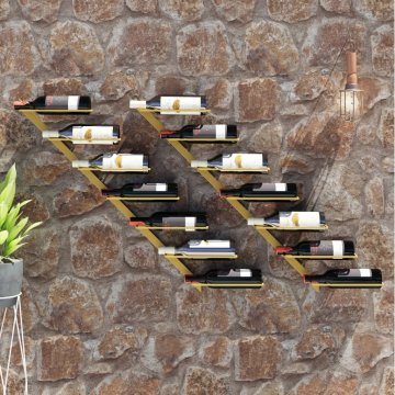 Vidaxl Stensko stojalo za vino za 7 steklenic 2 kosa zlato kovinsko