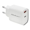 Qoltec stenski polnilnik 18 W | 5–12 V | 1,5–3 A | USB tip C PD | USB QC 3.0 | bel