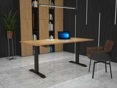 MS VISCOM Dvižna miza s ploščo v dekorju hrast - 1600 x 800 mm, črno podnožje