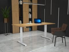 MS VISCOM Dvižna miza s ploščo v dekorju hrast - 1600 x 800 mm, belo podnožje