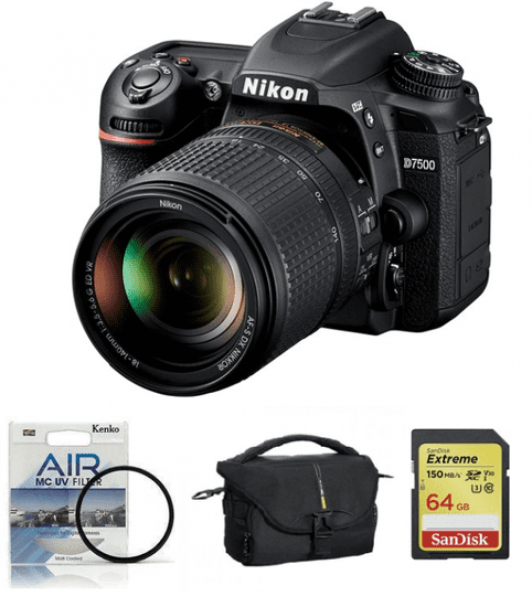 Nikon D7500 kit, 18-140VR + Fatbox, 64GB + UV filter