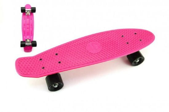Teddies Skateboard - pennyboard 60 cm, nosilnost 90 kg, kovinske osi, roza barva, črna kolesa