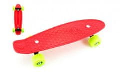 Teddies Skateboard - pennyboard 43cm, nosilnost 60kg kovinske osi, rdeča, zelena kolesa