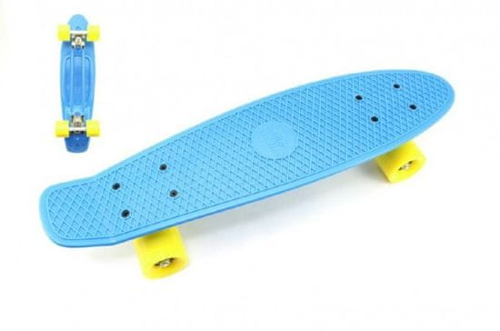 Teddies Deskarska deska - pennyboard 60 cm, nosilnost 90 kg, kovinske osi, modra barva, rumena kolesa