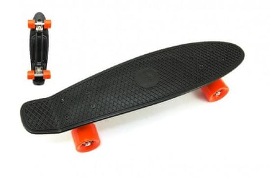 Teddies Skateboard - pennyboard 60 cm, nosilnost 90 kg, kovinske osi, črna barva, oranžna kolesa