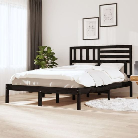 shumee Okvir za posteljo iz masivnega lesa, črn, 120x190 cm, 4FT, dvojni