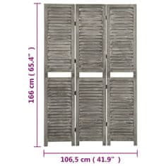 shumee Paravan 3-delni siv 106,5x166 cm trden les