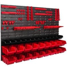 Delavniški panel za orodja 115 x 78 cm z 32 kos Škatla viseče Rdeča in Črna škatle plastika