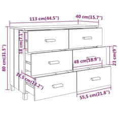 Vidaxl Komoda HAMAR svetlo siva 113x40x80 cm trdna borovina