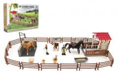 Teddies Ograja/konjska ograda + oskrbniki + konj 2 kosa plastike z dodatki