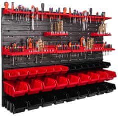 botle Delavniški panel za orodja 115 x 78 cm z 32 kos Škatla viseče Rdeča in Črna škatle plastika