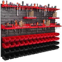 botle Viseča plošča za orodje 115 x 78 cm z 56 kos Škatla stenskih Rdeča in Črna škatle plastika