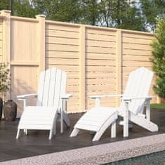 Vidaxl Vrtni stoli Adirondack 2 kosa s stolčki za noge HDPE beli