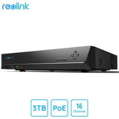 Reolink Snemalna enota Reolink RLN16-410, priklop do 16 kamer, 3TB HDD disk, razširljiv spomin do 12TB, neprekinjeno snemanje, PoE namestitev, črna