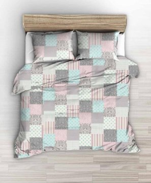 Posteljnina 160x200 roza turkizna karo vzorec patchwork