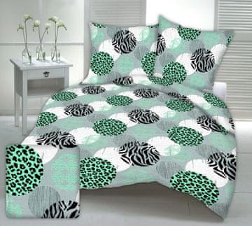 Posteljnina iz seersuckerja 140x200, vzorec celadon leoparda v krogih
