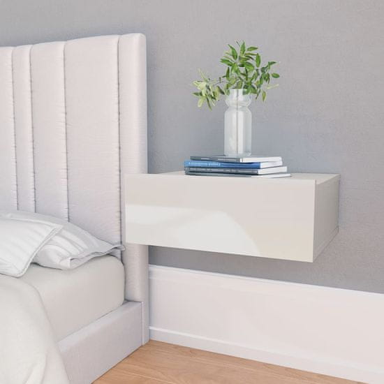 Greatstore Stenske nočne omarice 2 kosa visok sijaj bele 40x30x15 cm
