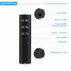 Northix Bluetooth AUX adapter - vgrajen mikrofon 