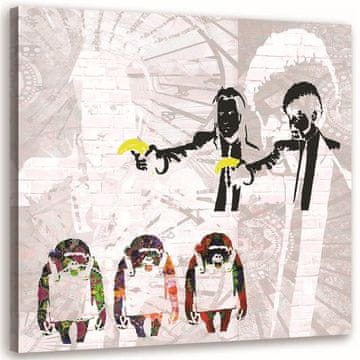 shumee Tisk na platnu, Banksy gangsterji z bananami in 3 opicami - 30x30