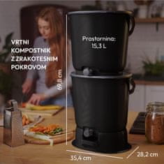 Skaza Bokashi Organko Essential Set kompostnikov (2x 15.3 L) + Base + posip 1 kg, črn