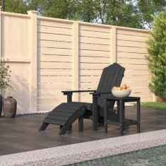 Vidaxl vidaXL Adirondack stol z naslonom za noge in mizo, HDPE, antracit