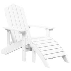 Vidaxl vidaXL Adirondack stol z naslonom za noge in mizo, HDPE, bel