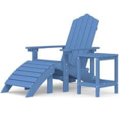 Vidaxl vidaXL Adirondack stol z naslonom za noge in mizo, HDPE, moder