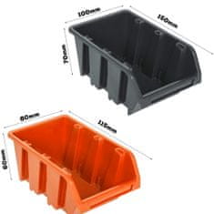 botle Stenska plošča za orodje 173 x 78 cm z 101 kos Škatla viseče Oranžna in Črna škatle plastika XL