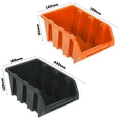 botle Viseča plošča za orodje 173 x 78 cm z 64 kos Škatla stenskih Oranžna in Črna škatle plastika XL