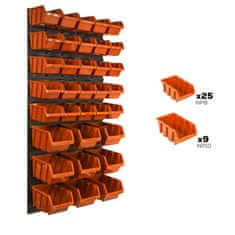 botle Stenska plošča za orodje 58 x 117 cm z 34 kos Škatla viseče Oranžna škatle Sistem za shranjevanje