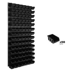 botle Stenska plošča sistema za shranjevanje 58 x 117 cm z 98 kos Škatla viseče Črna škatle plastika