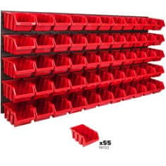 botle Stenska plošča za orodje 173 x 78 cm z 55 kos Škatla viseče Rdeča Sistem za shranjevanje XL