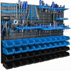 botle Viseča plošča za orodje 115 x 78 cm z 44 kos Škatla stenskih Modra in Črna Zložljive škatle