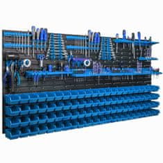 botle Viseča plošča za orodje 173 x 78 cm z 88 kos Škatla stenskih Modra Zložljive škatle XL