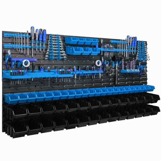 botle Viseča plošča za orodje 173 x 78 cm z 57 kos Škatla stenskih Modra in Črna škatle plastika XL