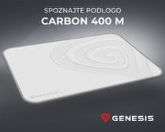 Genesis Carbon 400 M Logo gaming podloga, vodoodporna, gladka površina, zaščiteni robovi, protizdrsna, 350x250 mm, bela