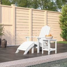 Vidaxl vidaXL Adirondack stol z naslonom za noge in mizo, HDPE, bel